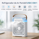 Mini Climatizador Portátil USB 3 em 1 – Ventilador, Umidificador e Refrigerador de Ar