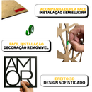 Kit 3 Quadros Cabeceira Família Coração Geométrico Amor + Frase de Parede Variados