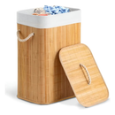 Vittak Cesto de Roupa Suja Bambu 70 LITROS Lavanderia com Tampa Retangular Forrado Quarto Banheiro Dobrável