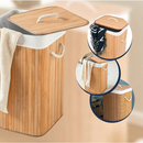 Vittak Cesto de Roupa Suja Bambu 70 LITROS Lavanderia com Tampa Retangular Forrado Quarto Banheiro Dobrável