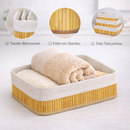 Kit Cestos Organizadores de Bambu Multiuso Forro Organizador Objetos Quarto Roupa Banheiro