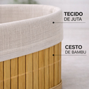 Kit Cestos Organizadores de Bambu Multiuso Forro Organizador Objetos Quarto Roupa Banheiro