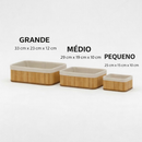 Kit Cestos Organizadores de Bambu Multiuso Forro Organizador Objetos Quarto Roupa Banheiro