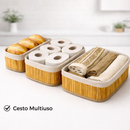 Kit Cestos Organizadores de Bambu Multiuso Forro Organizador Objetos Quarto Roupa Banheiro