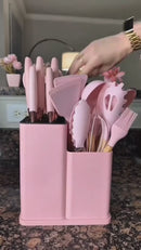 Kit de Utensílios de Cozinha Luxo – 19 Peças com Tábua em Silicone